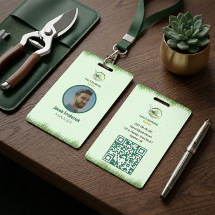 Professional White and Green Lawn Care ID Badge