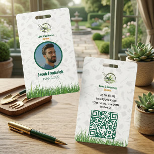 Professional White and Green Lawn Care ID Badge