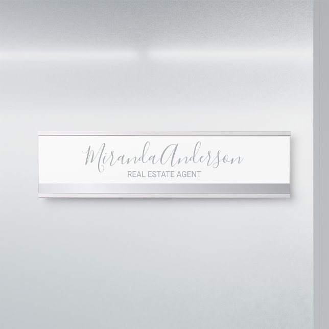 Professional White and Silver with Script Name Door Sign (Creator Uploaded)