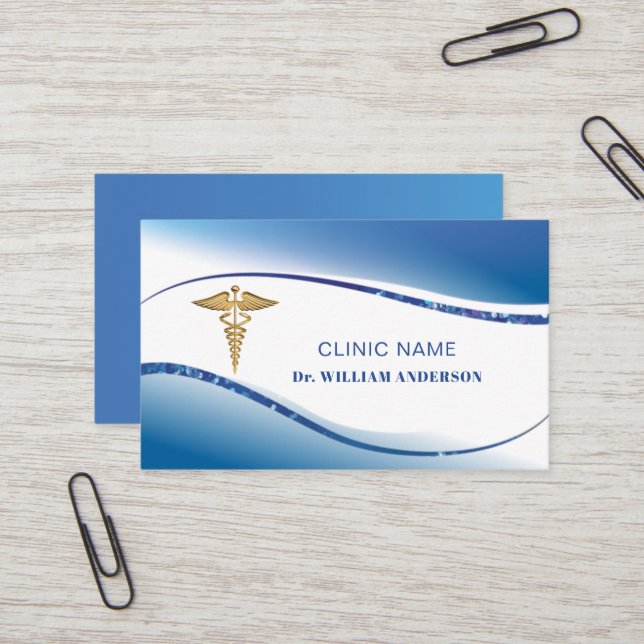  Professional White Blue Medical Doctor Clinic Business Card (Front/Back In Situ)