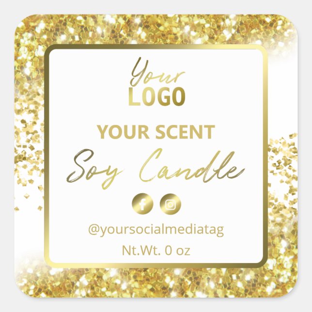 Professional White Gold Glitter Soy Candle Labels (Front)