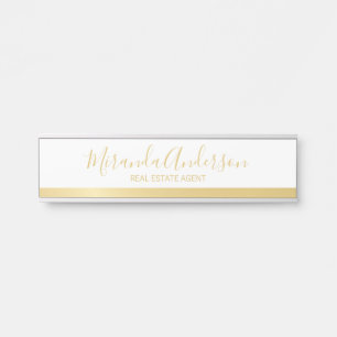 Professional White & Gold with Modern Script Name Door Sign