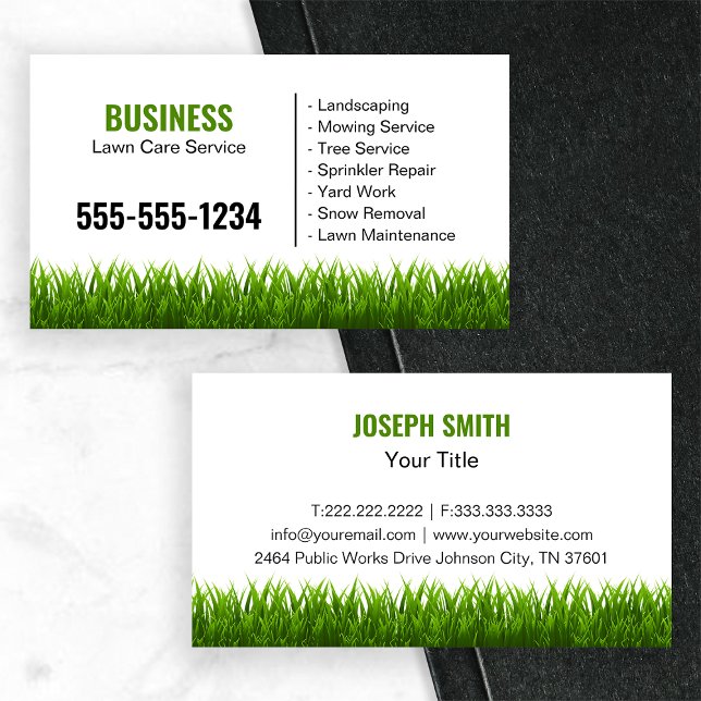 Professional White Green Grass Lawn Service Business Card (Creator Uploaded)