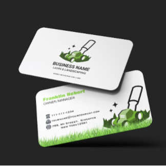 Professional White Green Lawn Care & Landscaping Business Card