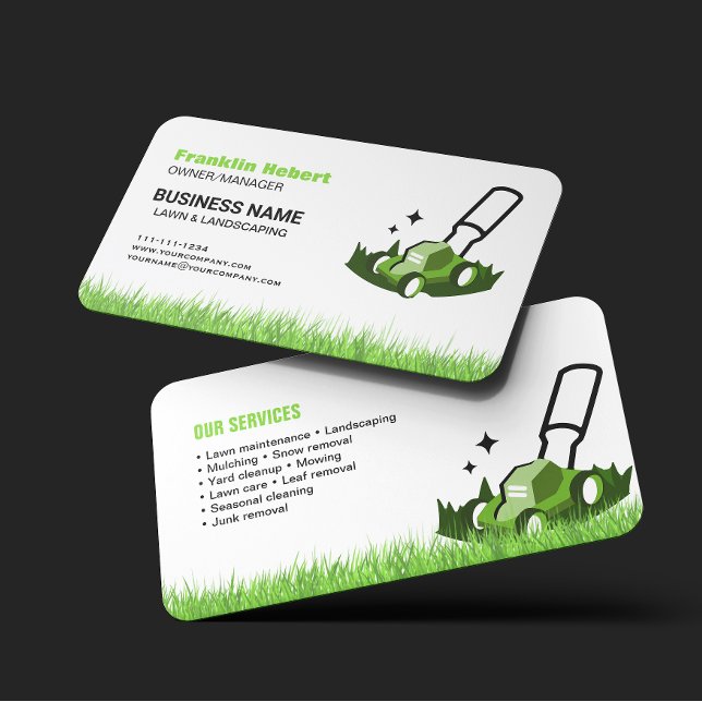Professional White Green Lawn Care & Landscaping Business Card (Creator Uploaded)