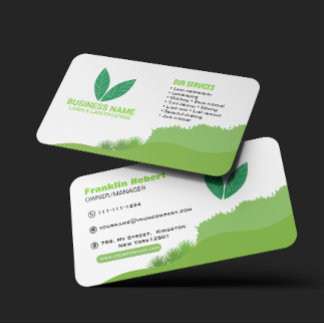Professional White Green Lawn Care & Landscaping Business Card