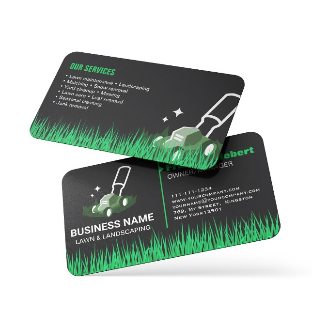 Professional  white Green Lawn Care & Landscaping  Business Card (Creator Uploaded)