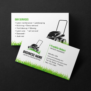 Professional White Green Lawn Care & Landscaping Business Card