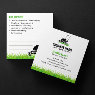 Professional White Green Lawn Care & Landscaping Square Business Card