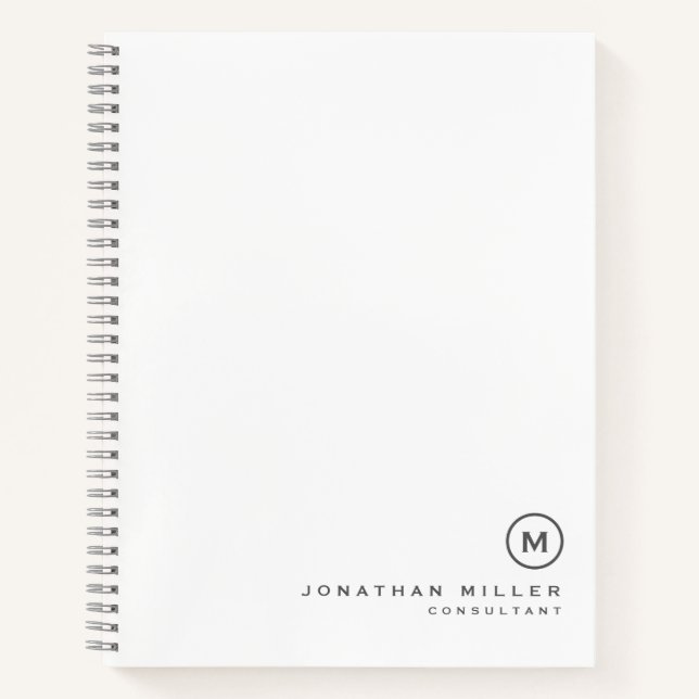 Professional White Grey Monogram Notebook (Front)