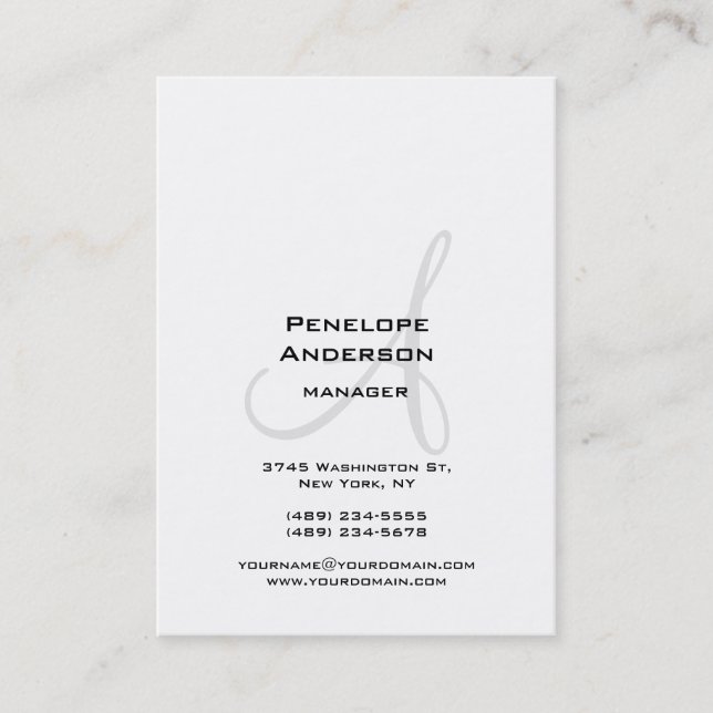 Professional White Grey Monogram Plain Business Card (Front)