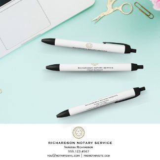 Professional White Logo Business Promotion Notary  Black Ink Pen