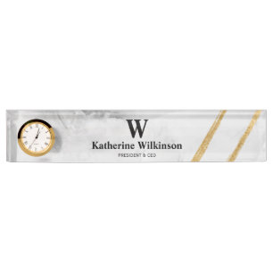 Professional White Marble Gold Monogram Nameplate