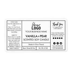 Professional White Modern Soy Candle Labels