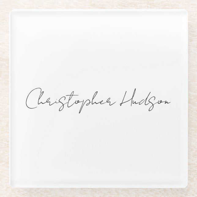 Professional White Plain Creative Chic Calligraphy Glass Coaster (Front)