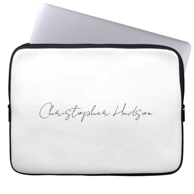 Professional White Plain Creative Chic Calligraphy Laptop Sleeve (Front)