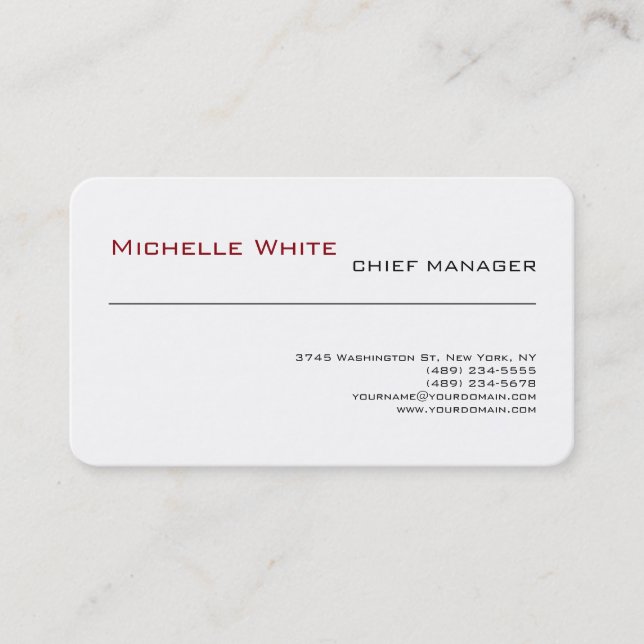 Professional White Simple Plain Modern Minimalist Business Card (Front)