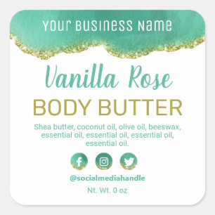 Professional White Teal Gold Glitter Product Label