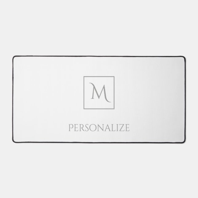 Professional White With Simple Grey Monogram Name Desk Mat (Front)