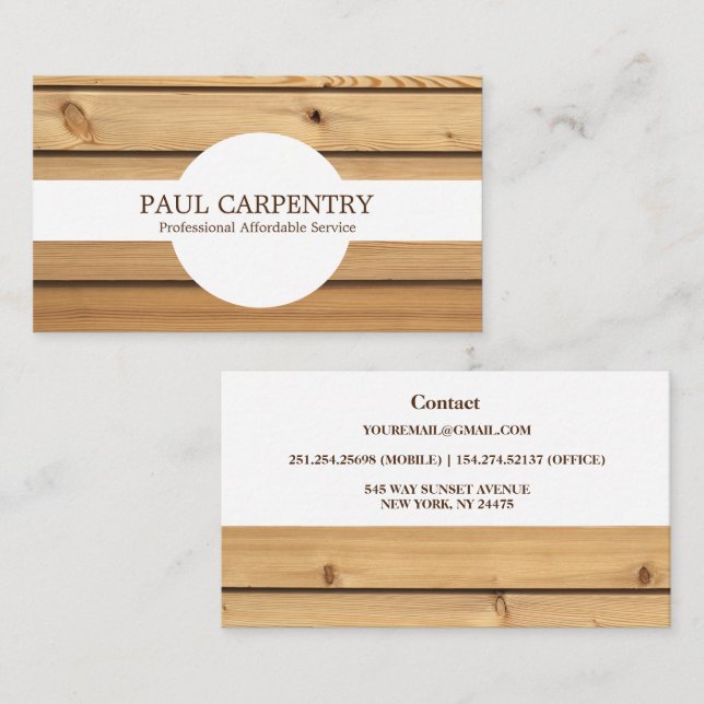 Professional Wood Carpenter Business Card (Front/Back)
