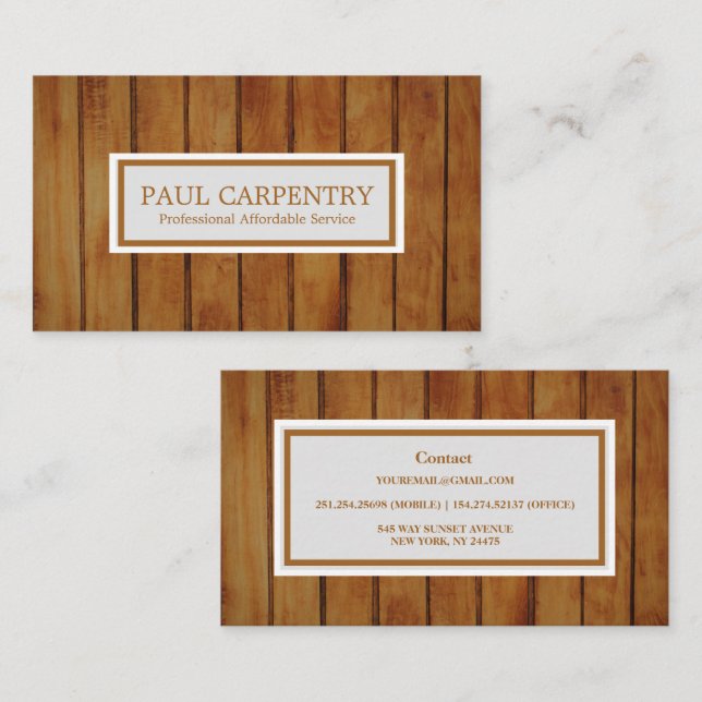 Professional Wood Carpenter Business Card (Front/Back)