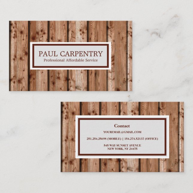 Professional Wood Carpenter Business Card (Front/Back)