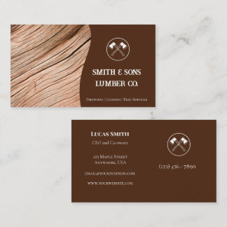 Professional Wood Grain Axe Logo Lumber Company Business Card