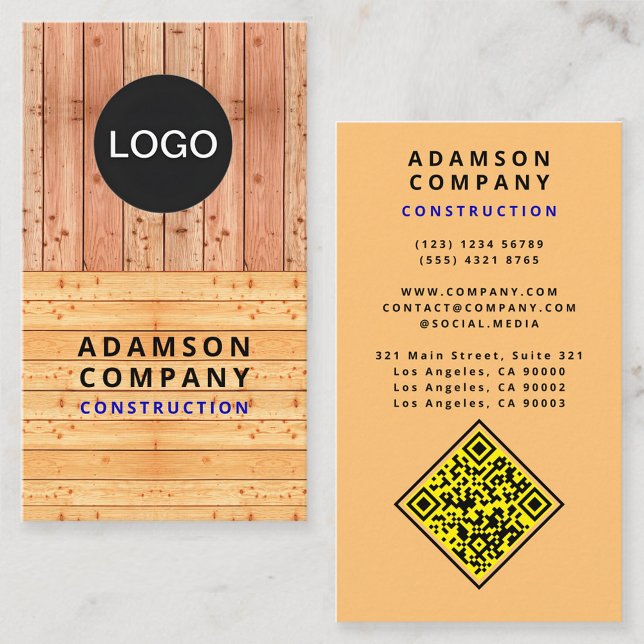 Professional Wood Grain Look - Logo / QR Code Business Card (Modern Professional Wood Grain Look - Logo / QR Code Business Card)