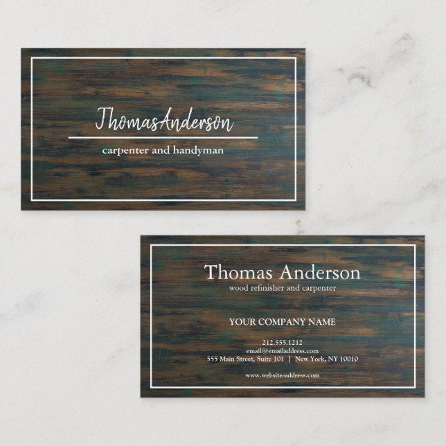 Professional Wood Grain Rustic Carpentry Business Card (Front/Back)