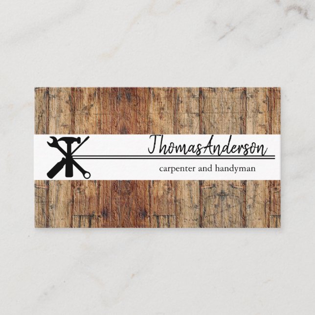 Professional Wood Grain Rustic Carpentry Business Card (Front)