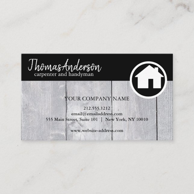 Professional Wood Grain Rustic Carpentry Business Card (Front)