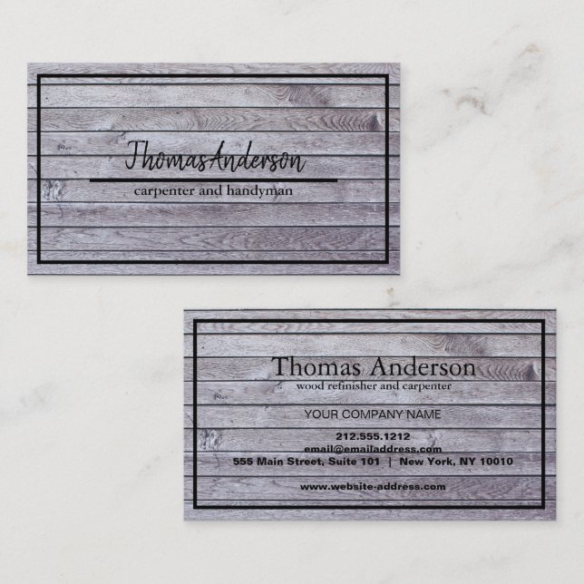 Professional Wood Grain Rustic Carpentry Business Card (Front/Back)