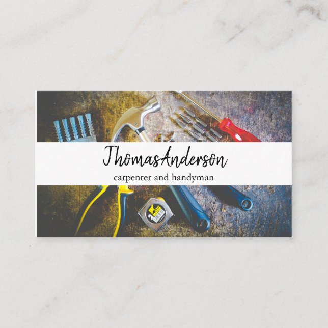 Professional Wood Grain Rustic Carpentry Business Card (Front)