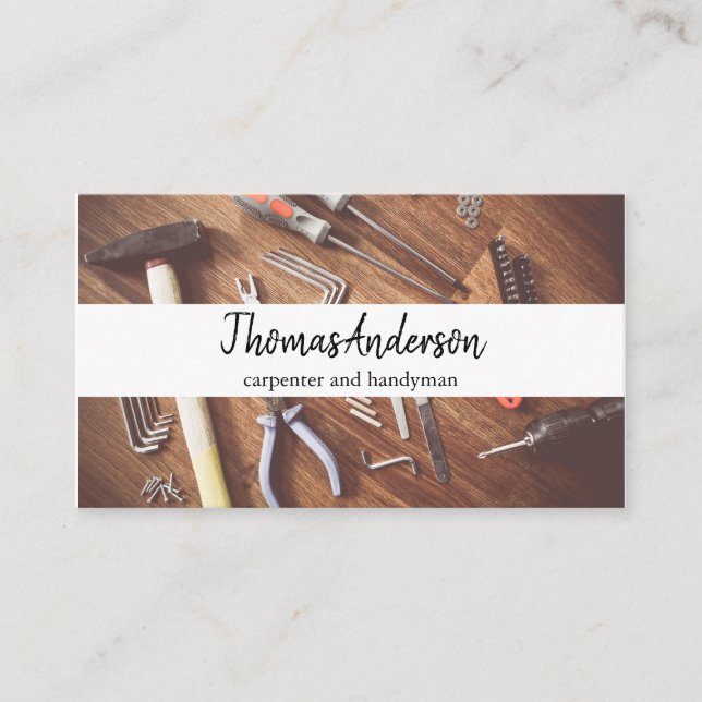 Professional Wood Grain Rustic Carpentry Business Card (Front)