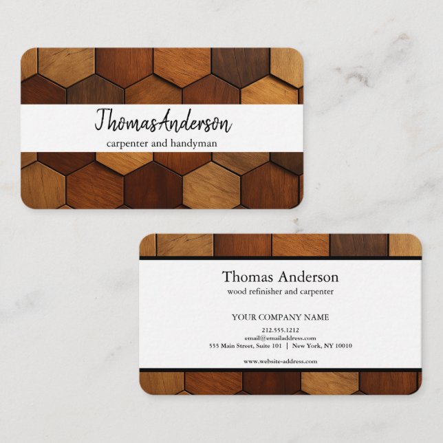 Professional Wood Grain Rustic Carpentry Business Card (Front/Back)