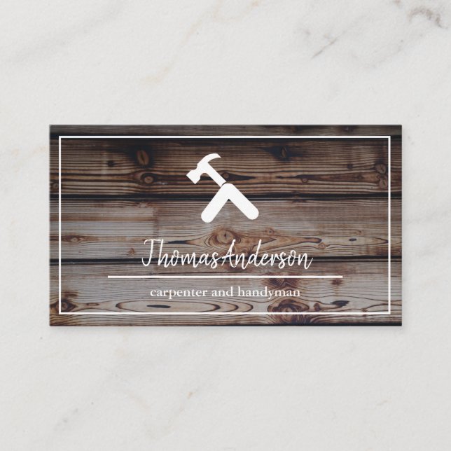 Professional Wood Grain Rustic Carpentry Business Card (Front)