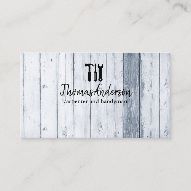 Professional Wood Grain Rustic Carpentry Business Card (Front)
