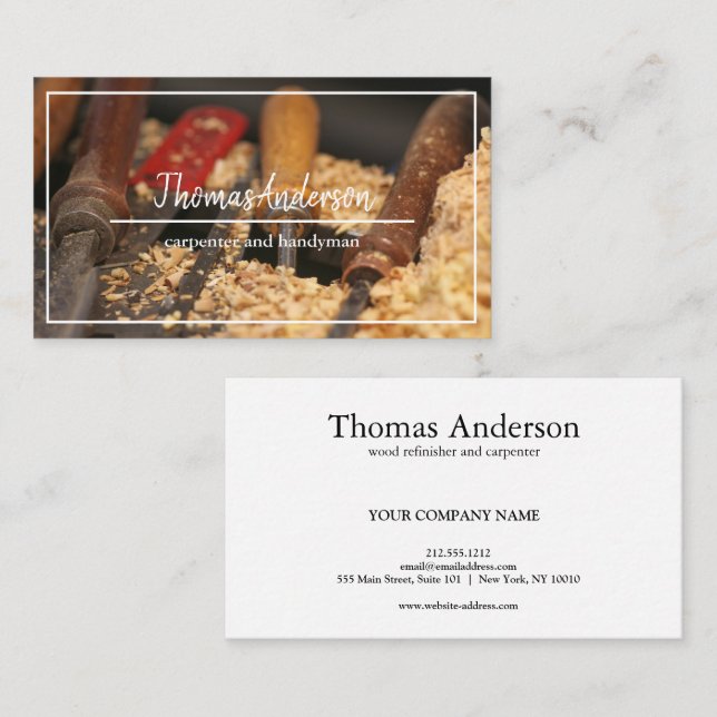 Professional Wood Grain Rustic Carpentry Business Card (Front/Back)