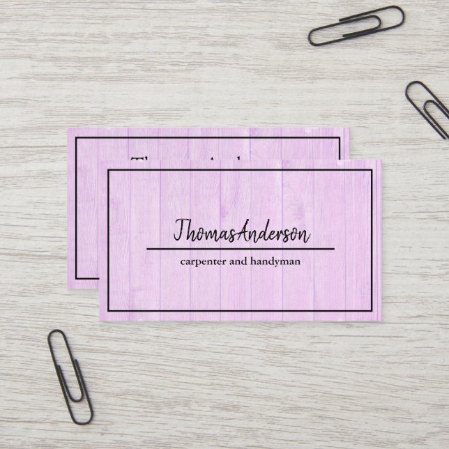 Professional Wood Grain Rustic Carpentry Business Card (Front/Back In Situ)