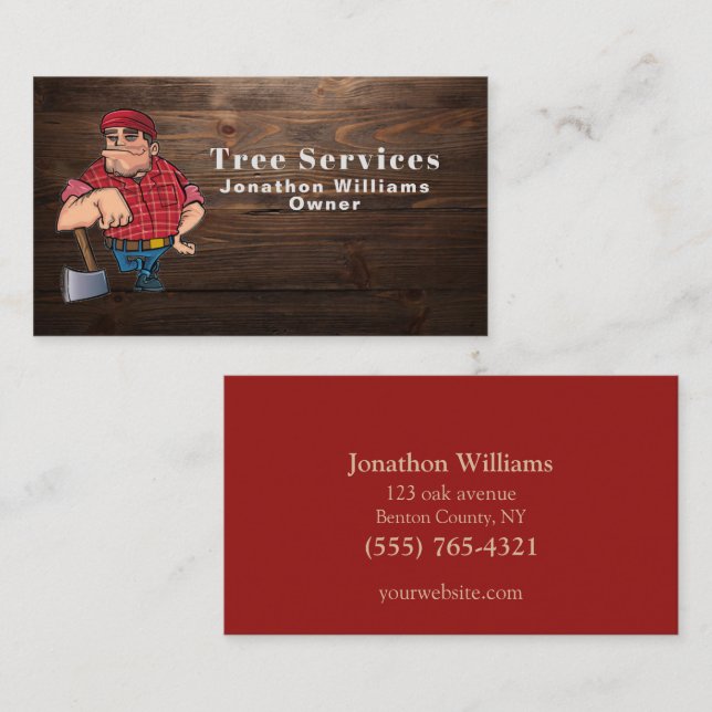 Professional Wood Tree Trim Service Cartoon Logger Business Card (Front/Back)