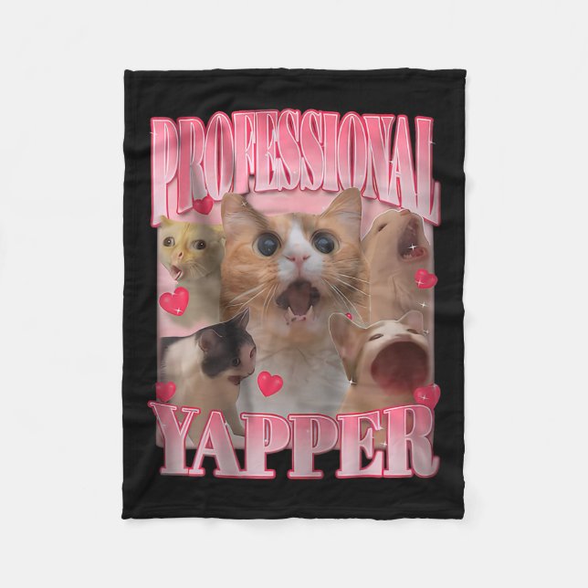 Professional Yapper Cat Funny Meme  Fleece Blanket (Front)