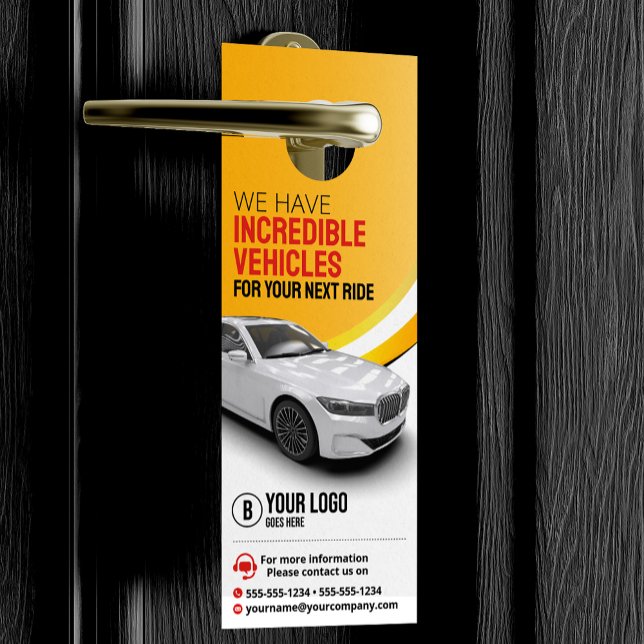 Professional Yellow Car Rental Car Hire Automobile Door Hanger (Creator Uploaded)
