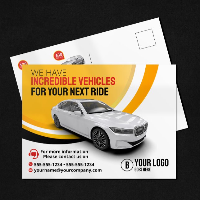 Professional Yellow Car Rental Car Hire Automobile Postcard (Creator Uploaded)