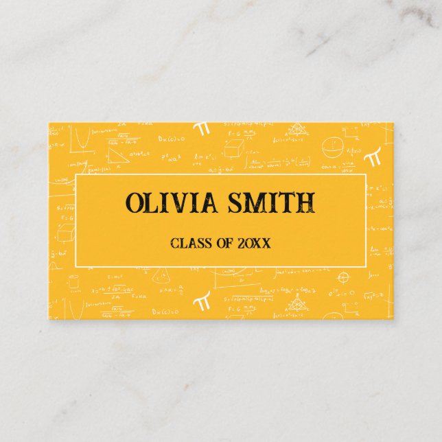 Professional Yellow Math Formulas Graduate  Business Card (Front)