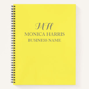 Professional Yellow Monogram Initial Business Notebook