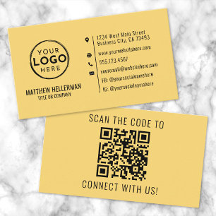 Professional Yellow QR Code Logo Business Card