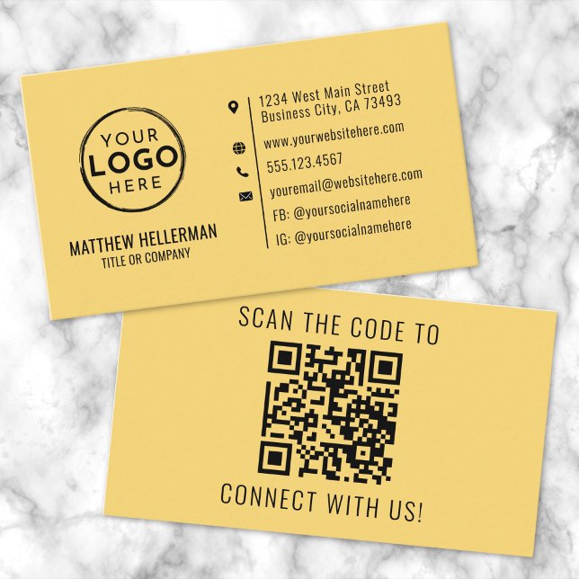 Professional Yellow QR Code Logo Business Card (Professional Yellow Modern Minimalist QR Code Logo Business Card)