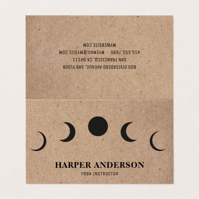 Professional Yoga Instructor Black Moon  Business Card (Outside Unfolded)