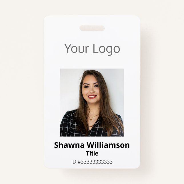 Professional Your Logo White Photo Bar Code ID ID Badge (Front)