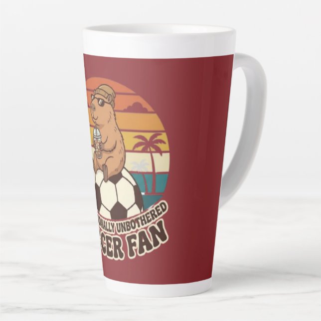 Professionally Unbothered Capybara Soccer Fan Latte Mug (Right Angle)